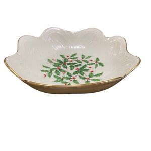 Vintage Lenox Special Holiday Presidential Scalloped Holly Candy Dish